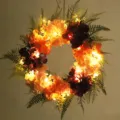 Artificial hydrangea wreath with warm lights, perfect for front door and wall decoration. - With Light / Three-Color Hydrangea