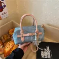 Sweet contrast color denim handbag with star charm, stylish commuter crossbody square bag. - Without Pendant / Pink