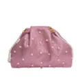 Bolso cruzado de noche con perlas para mujer, elegante cartera de mano rosa metálica. - Bolso Nube con Perlas Plisado / Rosa