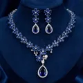 Set collana e orecchini goccia zircone blu zaffiro gioielli sposa lusso sera elegante - Set Collana Orecchini (TL009-2) / Blu zaffiro