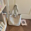 Lässige Seersucker Karo Shopper Tasche, leichte Handtasche mit großer Kapazität für Alltag. - Khaki
