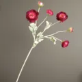 Artificial 6-head ranunculus silk flower stem for home decor, wedding and photography props. - Light Burgundy