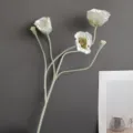 Tallos de amapola artificial floqueada, decoración del hogar minimalista nórdica. - Blanco Lechoso