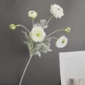 Rama de flor peonía ranúnculo artificial de 6 cabezas para decoración de bodas y hogar - Blanco Lechoso