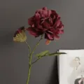 Flor artificial de peonía Luoyang de doble cabeza de tela crepé hecha a mano para decoración. - Rojo Vino