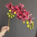 Rama de orquidea Phalaenopsis artificial rojo oscuro flor falsa para decoracion del hogar - Atardecer