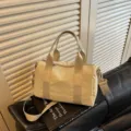Beige casual canvas shoulder bag stylish large capacity commuting crossbody handbag for women - Khaki