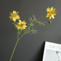 Detailed close-up shot of artificial yellow flower branch with delicate petals for decor. - H45CM / 2# Yellow