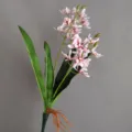 Detalle de tallo de flor de orquídea artificial, pétalos rosados manchados realistas y hojas - Rosa Femenino
