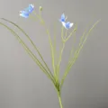 Detail view of artificial blue rain lily flower stem with long green grass leaves for decor. - Blue