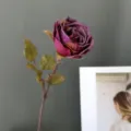 Tallo de flor de rosa de estilo pintura al óleo vintage artificial para decoración y bodas. - Rojo Rosa