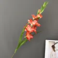 Flor de gladiolo de rama larga artificial para decoración del hogar, hotel y bodas detalles. - H94CM / Rojo Anaranjado