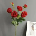 Τεχνητά κόκκινα μπουκέτο 6 κεφάλια ψεύτικα λουλούδια για σπίτι και γάμο διακόσμηση - Κόκκινο