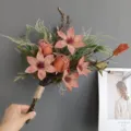 Ramo artificial vintage de clemátide y rosa flor de simulación a mano para decoración de bodas en casa. - Naranja Retro