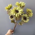 Ramo de girasoles vintage verde estilo pintura al oleo decoracion de hogar foto accesorio - H54CM / Verde
