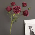 Close up of burgundy artificial rose bouquet with burnt edge design for home decor details. - Ankara Red