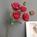 Artificial red rose bouquet detail shot, handmade burnt edge silk flowers for home and wedding decor. - 040 Red