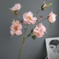 Artificial pink wild rose flower branch fake floral home decor indoor arrangement - Champagne Pink