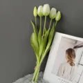 Bouquet de tulipes artificielles en caoutchouc souple 5 têtes pour déco maison mariage hôtel - H40CM / Blanc Vert