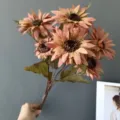 Ramo de girasoles artificiales vintage para decoración del hogar y accesorios de fotografía. - H54CM / Naranja