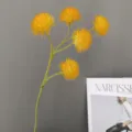 Detalle de rama de flor artificial amarilla pompón, decoración realista para hogar y boda. - Amarillo Naranja