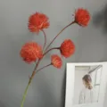 Artificial red fluffy ball flower stem decorative floral arrangement for home decor - Burgundy