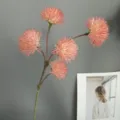 Artificial pink pom pom flower branch faux dandelion allium stem home wedding decor - Pink