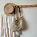 Bolso de hombro de paja tejido a mano, bolso de playa hueco, bolso elegante de estilo francés. - Blanco Roto