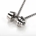 Detail view of men fitness dumbbell pendant necklace in stainless steel trendy sports jewelry. - Pendant Only (Without Chain) / Steel