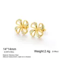 Edelstahl Blumen Ohrstecker mit funkelnden Zirkonia Steinen, kompakte 14x14mm Grösse. - Goldfarbe - Weißer Strass