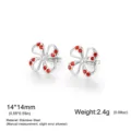 Stainless steel red zircon flower stud earrings, elegant daily jewelry gift for women. - Steel Color - Red Rhinestone