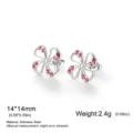 Stainless steel pink zircon six-petal flower stud earrings, elegant women jewelry gifts. - Steel Color - Pink Rhinestone