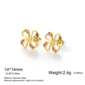 Stainless Steel Pink Zirconia Flower Stud Earrings Minimalist Fashion Jewelry Gift - Gold Color - Pink Rhinestone