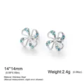 Stainless steel blue crystal four-petal flower stud earrings for women, mini elegant jewelry. - Steel Color - Blue Rhinestone