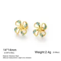 Stainless steel gold flower stud earrings with blue rhinestones, elegant daily jewelry gift. - Gold Color - Blue Rhinestone