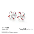 Stainless Steel Flower Stud Earrings with Colorful Zircon Stones, Silver Finish, 14x14mm - Steel Color - Multi-color Rhinestone