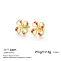 Stainless steel flower stud earrings for women with colorful cubic zirconia stones, elegant. - Gold Color - Multi-color Rhinestone