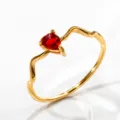 Gold wavy stainless steel ring with red pear cubic zirconia minimalist fashion jewelry - Gold Style 5