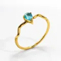 Gold-plated stainless steel wavy ring featuring a stunning pear-cut blue zircon detail. - Size 7 / Gold Buckle Type 1
