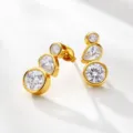 Gold-toned multi-stone drop earrings detail, featuring alternating round and pear crystal stones. - Gold Style 6
