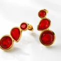 Elegant red crystal drop gold plated earrings, unique vintage luxury jewelry for women. - Gold Style 4