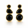 Elegant gold-plated drop earrings featuring three faceted black stones in a unique design. - Gold Style 1