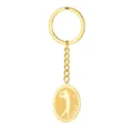 Gouden roestvrijstalen golf sleutelhanger met gegraveerde atleet silhouet hanger. - Golf / Goud