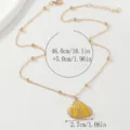 Gradient color shell necklace with gold rim scallop pendant and beaded chain, detail view. - Gradient Scallop Pendant (WXL1163)