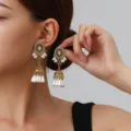 Vintage ethnic style pearl tassel jhumka earrings for women boho rhinestone drop earrings - Pearl Tassel Style (weh6386) / White Antique Gold