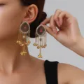 Retro ethnic style teardrop tassel bell earrings, elegant gold dangling fashion jewelry for women. - Waterdrop Tassel Style (weh6387) / Rose Red Antique Gold