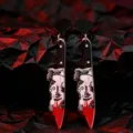 Halloween blutiges Messer Acryl Ohrringe, einzigartiges gruseliges Design Mode Schmuck - Küchenmesser-Stil (weh3229) / Rot+Weiß+Schwarz Weiß K