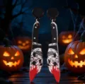 Halloween Acryl Messer Ohrringe mit blutigem Totenkopf Design fuer gruselige Kostuem Party - Totenkopfmesser-Stil (weh3238)