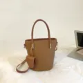 Braune gewebte Eimer Tasche stilvolle Leder Umhängetasche lässige Handtasche für Damen - 19*12*19 / Braun