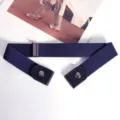 Blue elastic invisible waist belt for women, stretch adjustable jeans strap with metal buckle. - Navy Blue